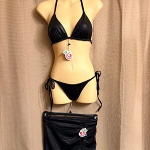 Berry Beachy 3 pc. Black Bikini Women's S-Top M-Bottom